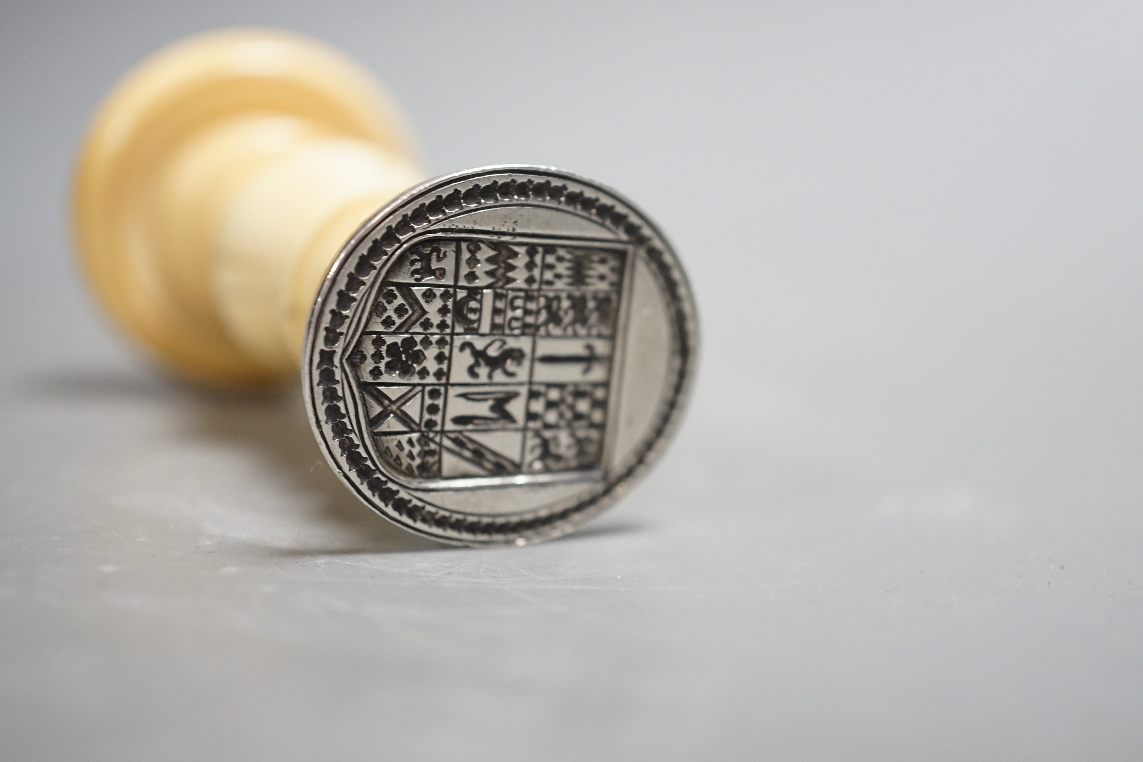 An early to mid 19th century carved ivory desk seal 9cm